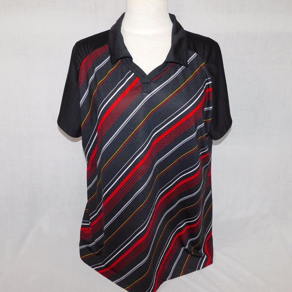 Nancy Lopez Womens Black Red White Striped Golf Polo Shirt Plus Size 1X